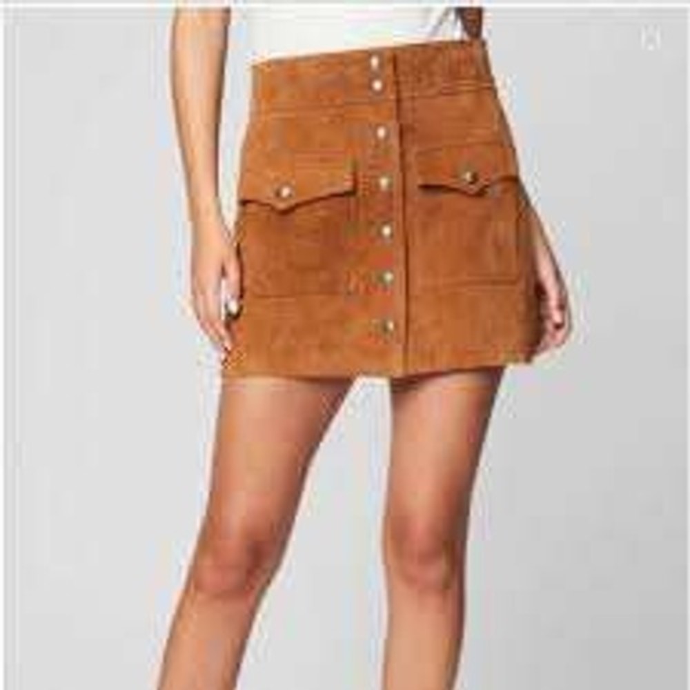 BLANKNYC Suede Mini Skirt Women‎ 30 Brown NEW Snap Front Leather 73K-0728